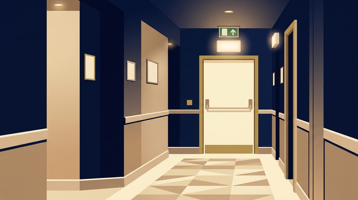 Illustration of an emergency light above a fire exit door