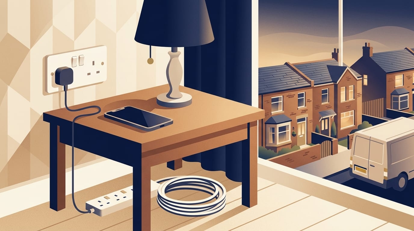 Illustration of a phone charger plugged into a wall socket
